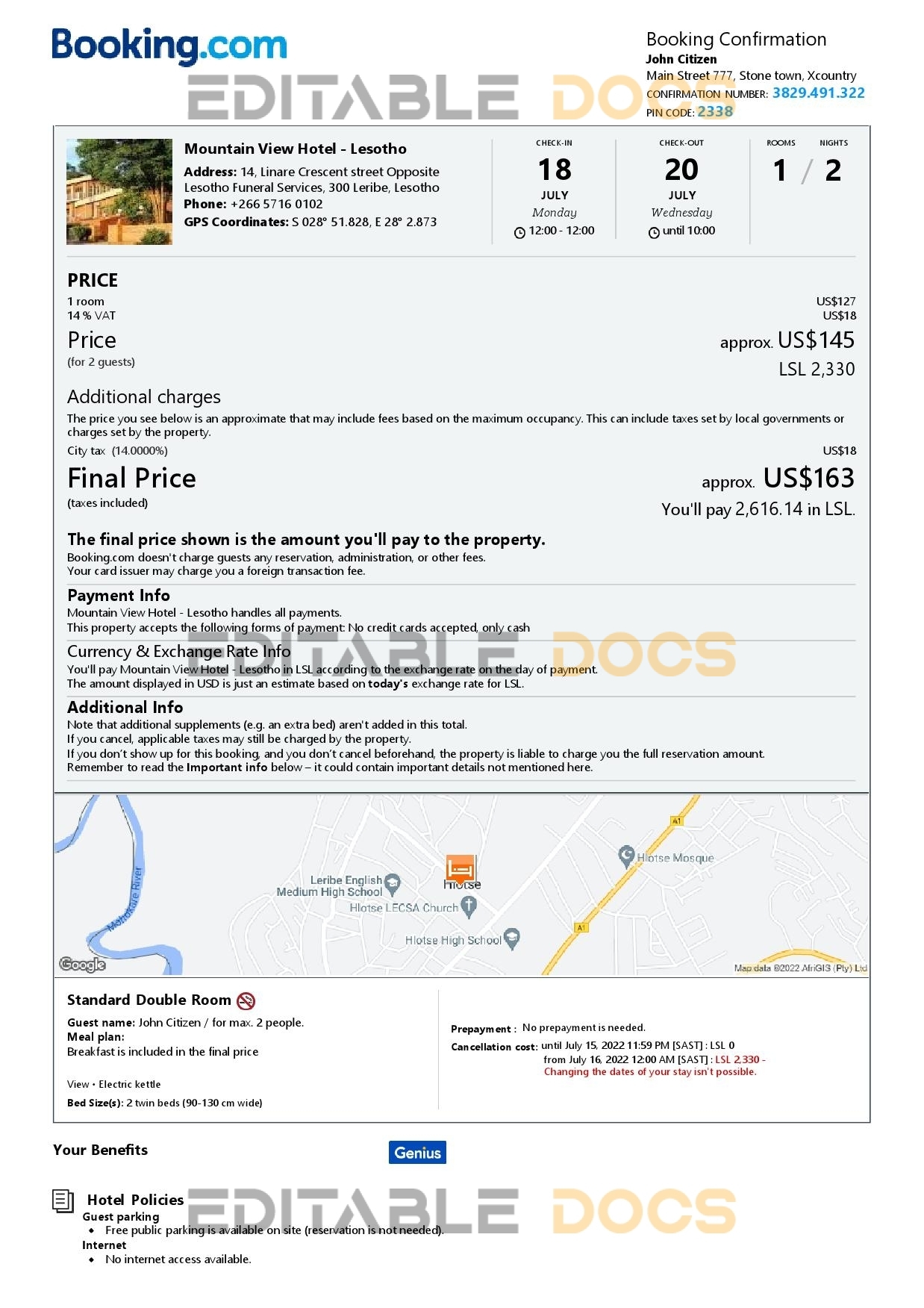 Customizable Lesotho Airbnb Reservation Template | Word & PDF Formats