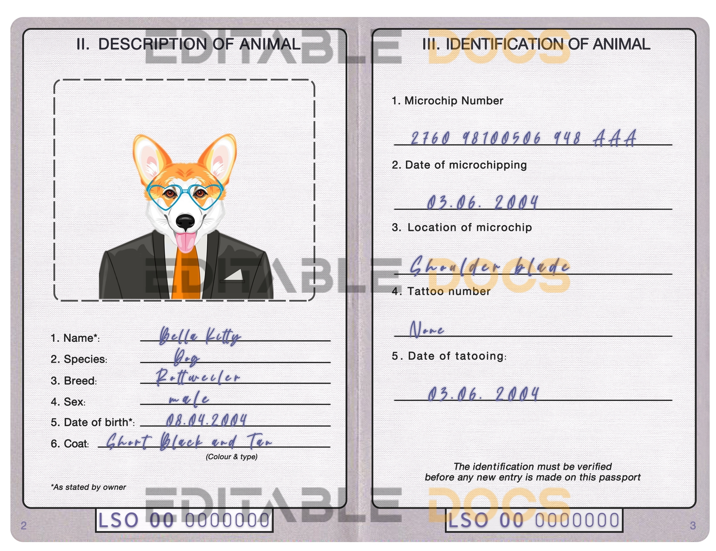 Lesotho dog Fake PSD Passport | Instant Download