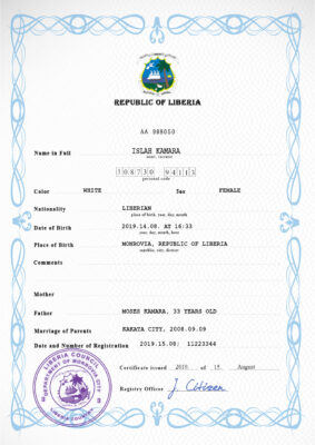 Authentic Liberia Birth Certificate Template | Customize and Download Online
