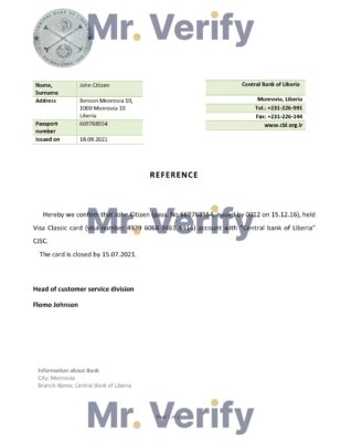 Download Liberia Central Bank Reference Letter Templates Editable Word