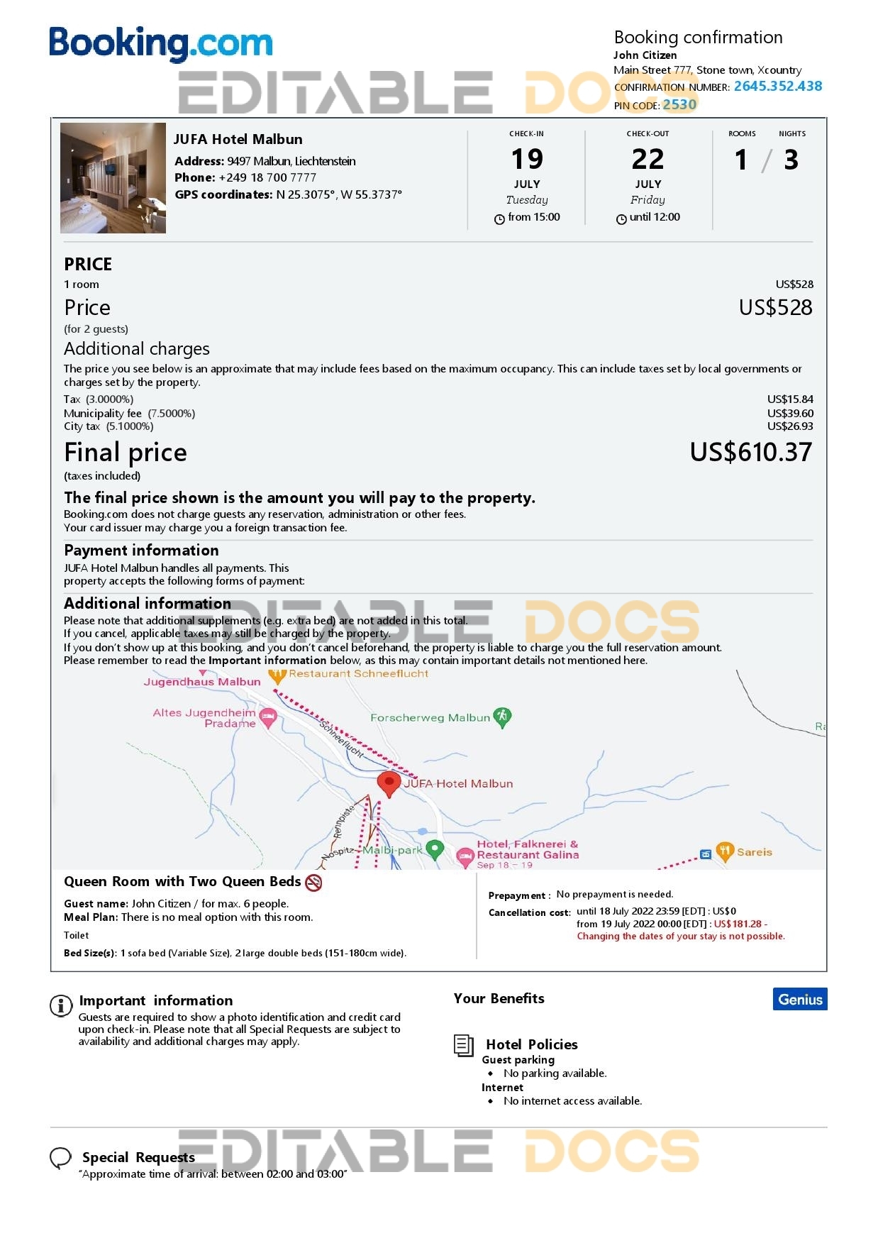 Customizable Liechtenstein Airbnb Reservation Template | Word & PDF Formats