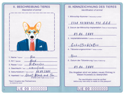 Liechtenstein dog Fake PSD Passport | Instant Download