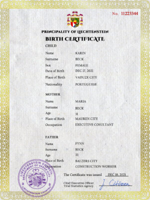 Authentic Liechtenstein Birth Certificate Template | Customize and Download Online
