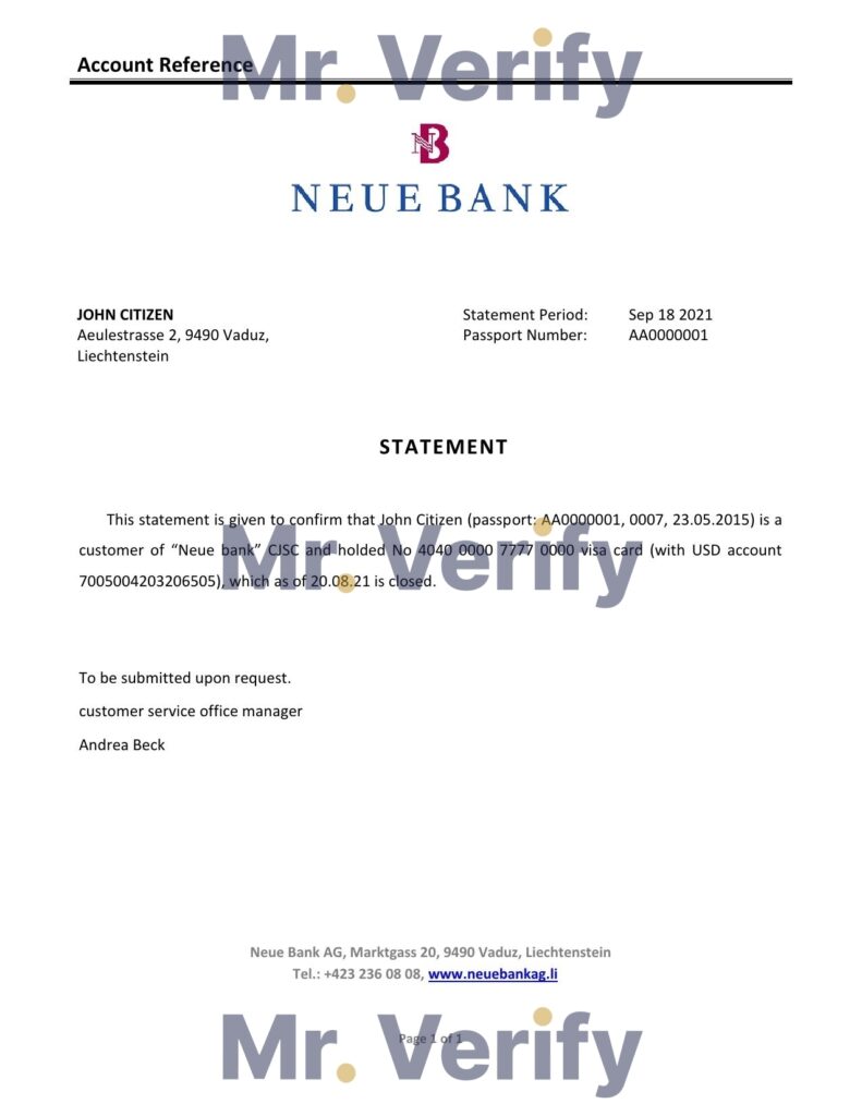 Download Liechtenstein Neue Bank Reference Letter Templates Editable Word