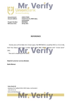 Download Liechtenstein Union Bank Reference Letter Templates | Editable Word
