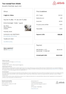 Customizable Lithuania Airbnb Reservation Template | Word & PDF Formats