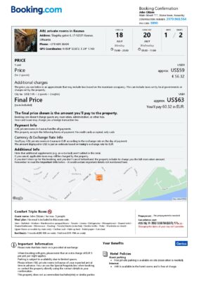 Editable Lithuania Hotel Booking Form Template | Fillable PDF