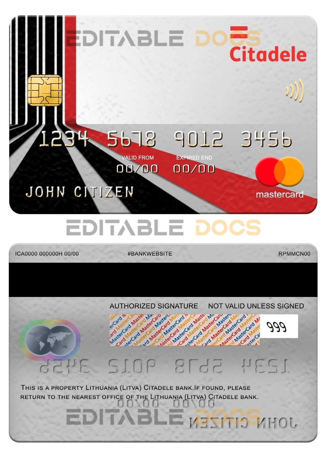 Fillable Lithuania (Litva) Citadele bank mastercard Templates | Layer-Based PSD