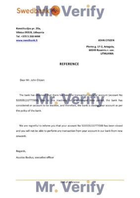 Download Lithuania Swedbank Bank Reference Letter Templates Editable Word