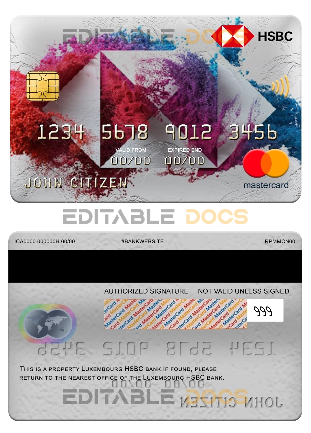 Fillable Luxembourg HSBC bank mastercard Templates | Layer-Based PSD