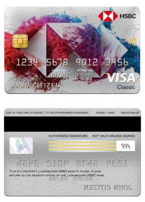 Editable Luxembourg HSBC bank visa classic card Templates in PSD Format