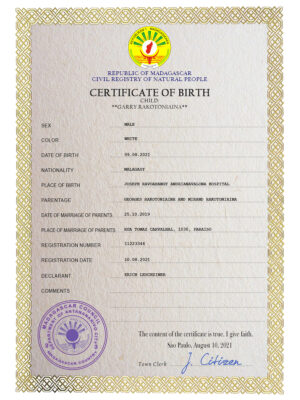 Madagascar birth certificate PSD template, completely editable