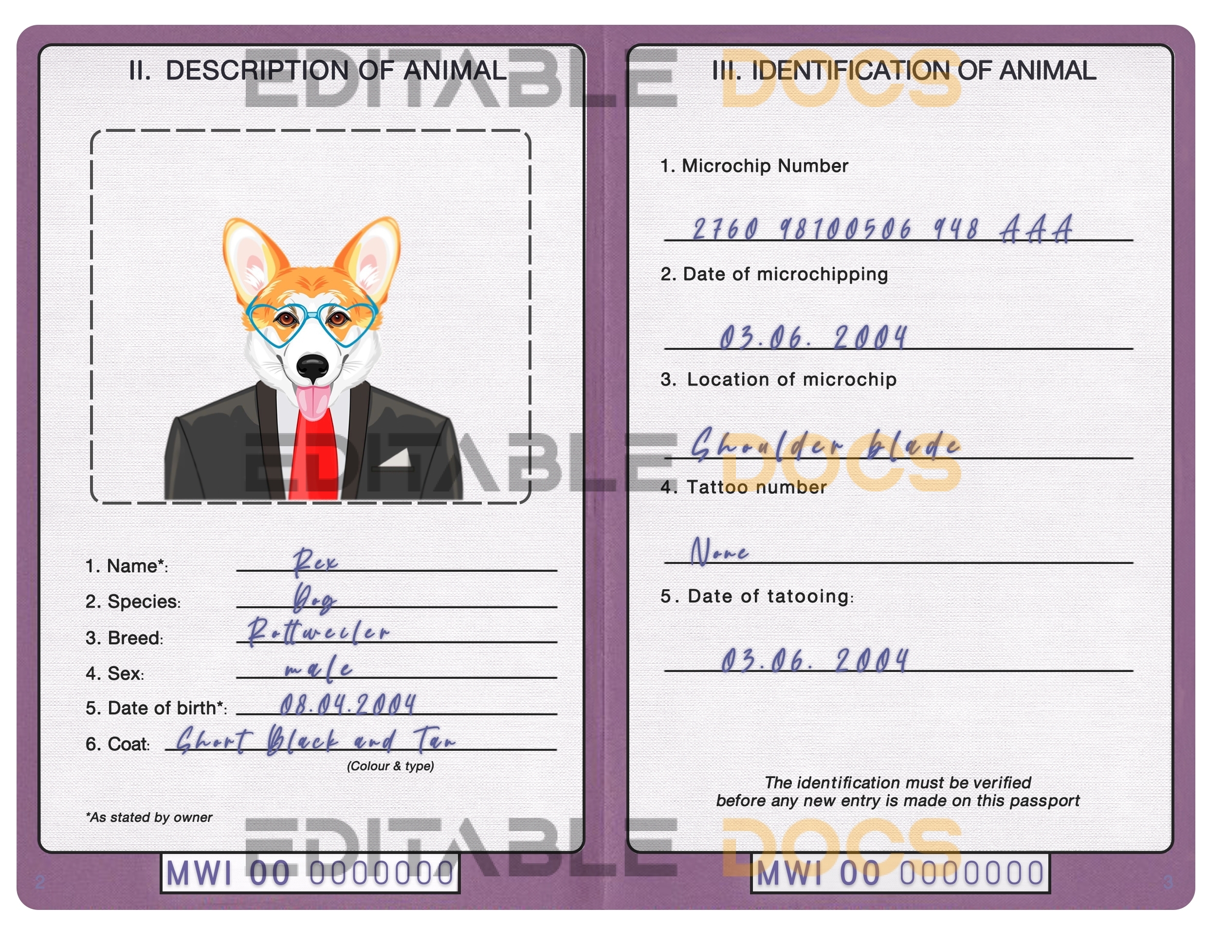 Malawi dog Fake PSD Passport | Instant Download