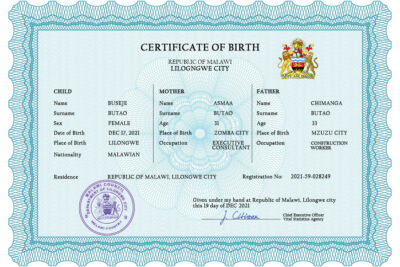 Authentic Malawi Birth Certificate Template | Customize and Download Online