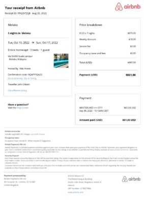 Editable Malaysia Hotel Booking Form Template | Fillable PDF