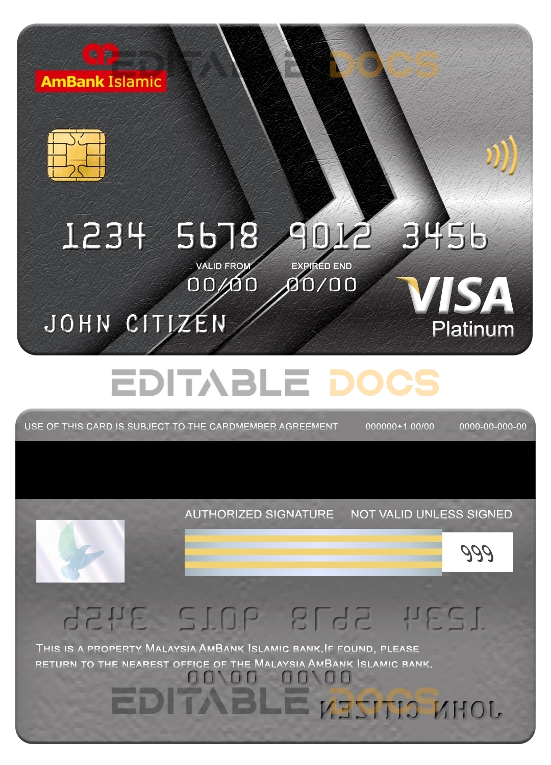 Fillable Malaysia AmBank Islamic bank visa platinum card Templates | Layer-Based PSD