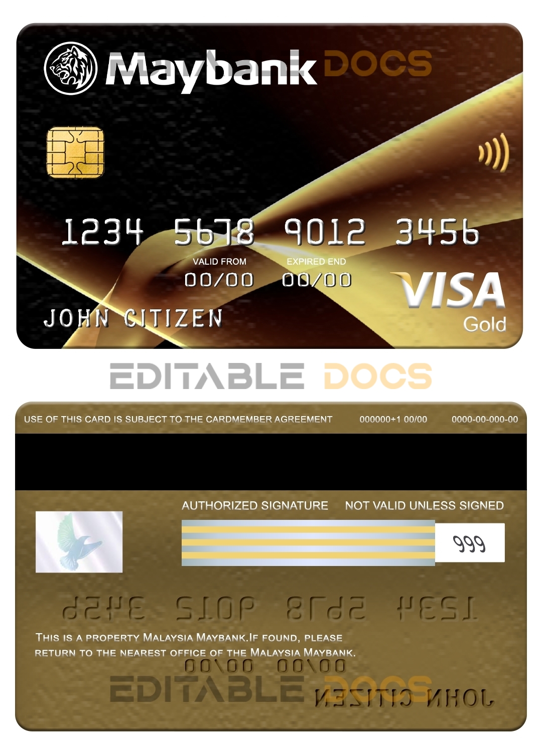 Fillable Malaysia Maybank visa gold card Templates | Layer-Based PSD