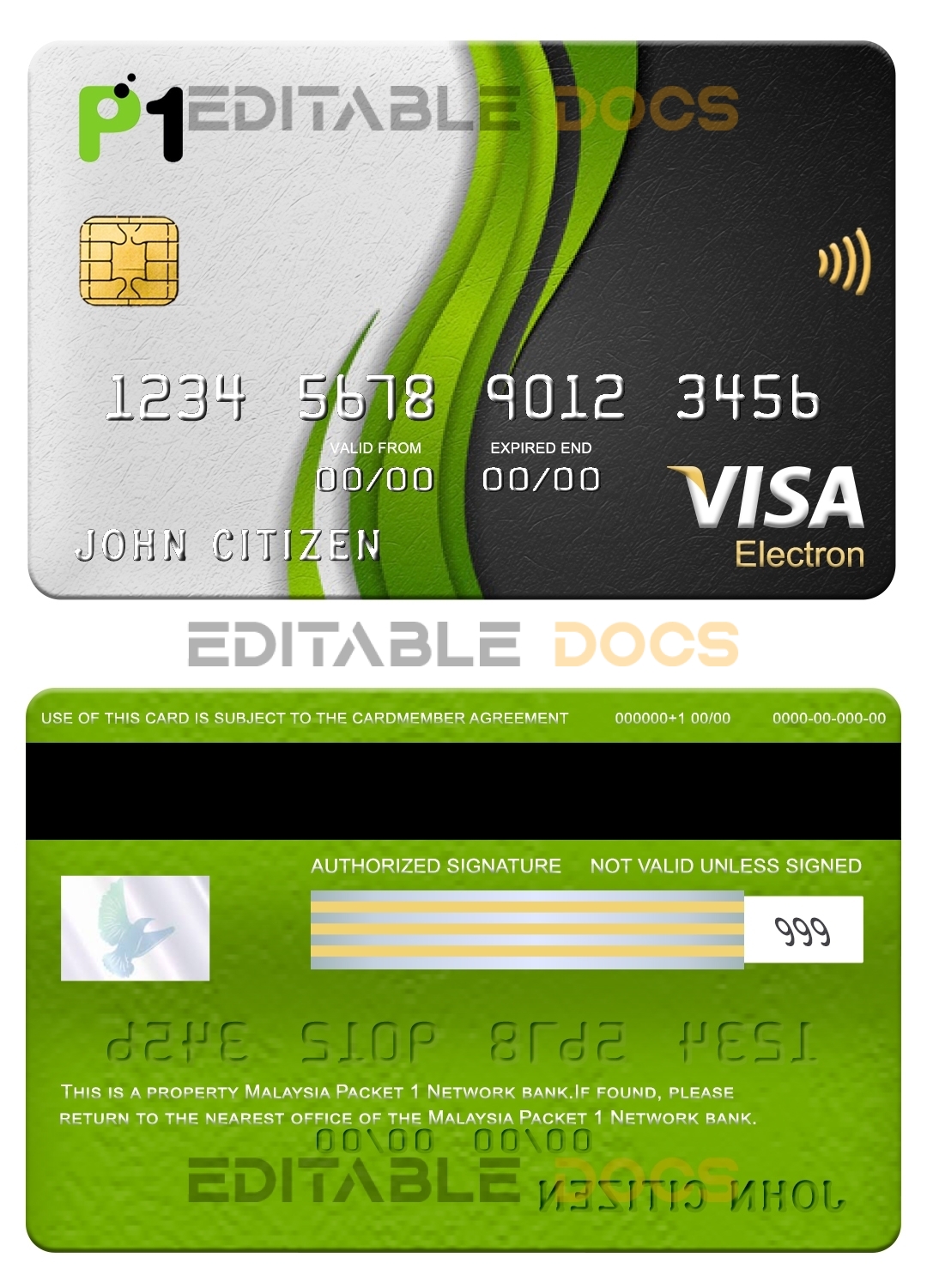 Editable Malaysia Packet 1 Network bank visa electron card Templates in PSD Format