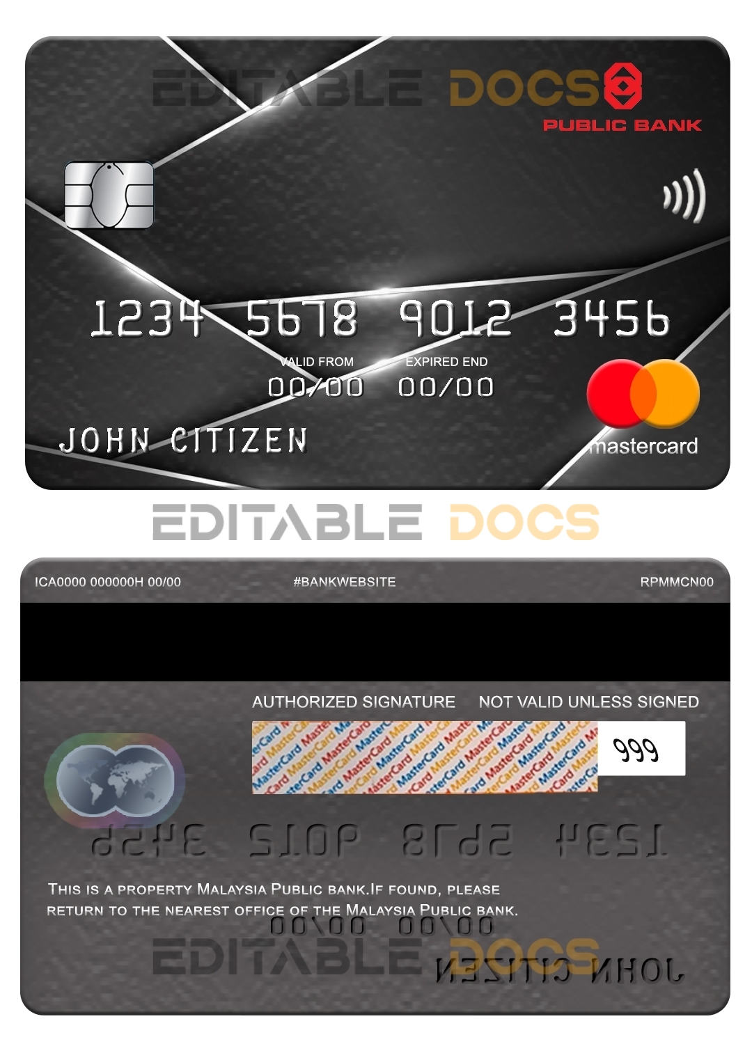 Fillable Malaysia Public bank mastercard Templates | Layer-Based PSD