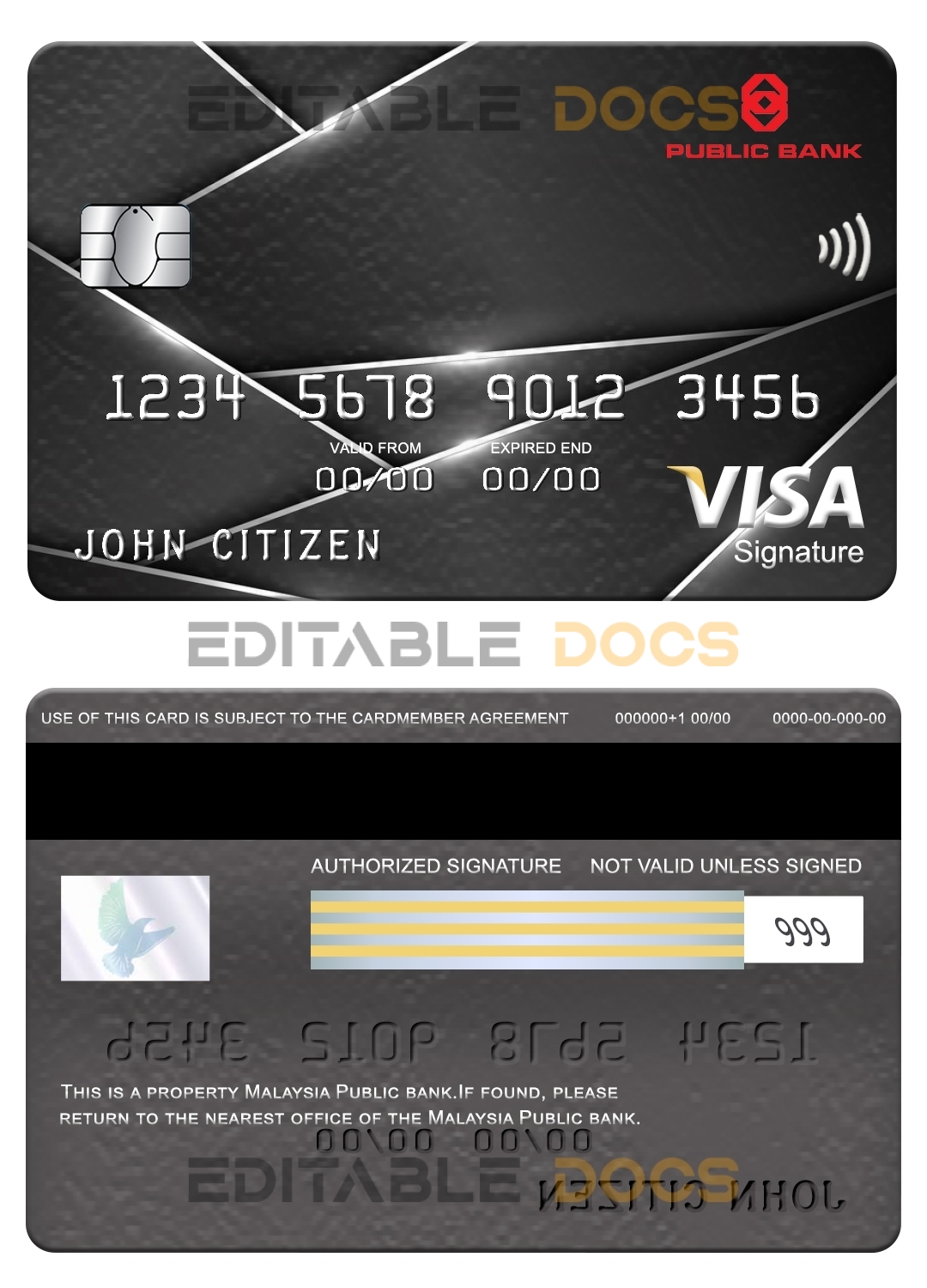 Editable Malaysia Public bank visa signature card Templates in PSD Format