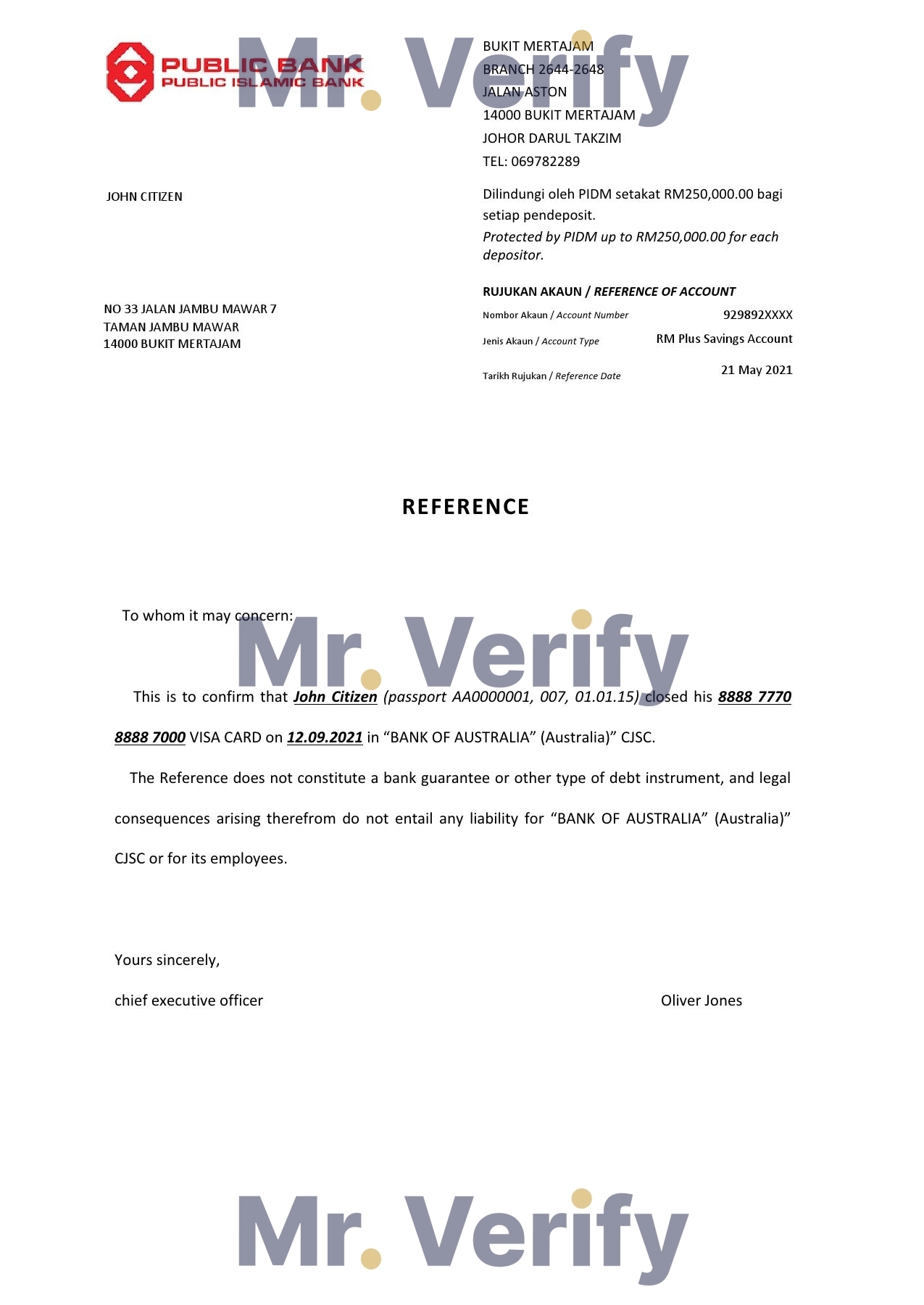 Download Malaysia Public Bank Reference Letter Templates | Editable Word