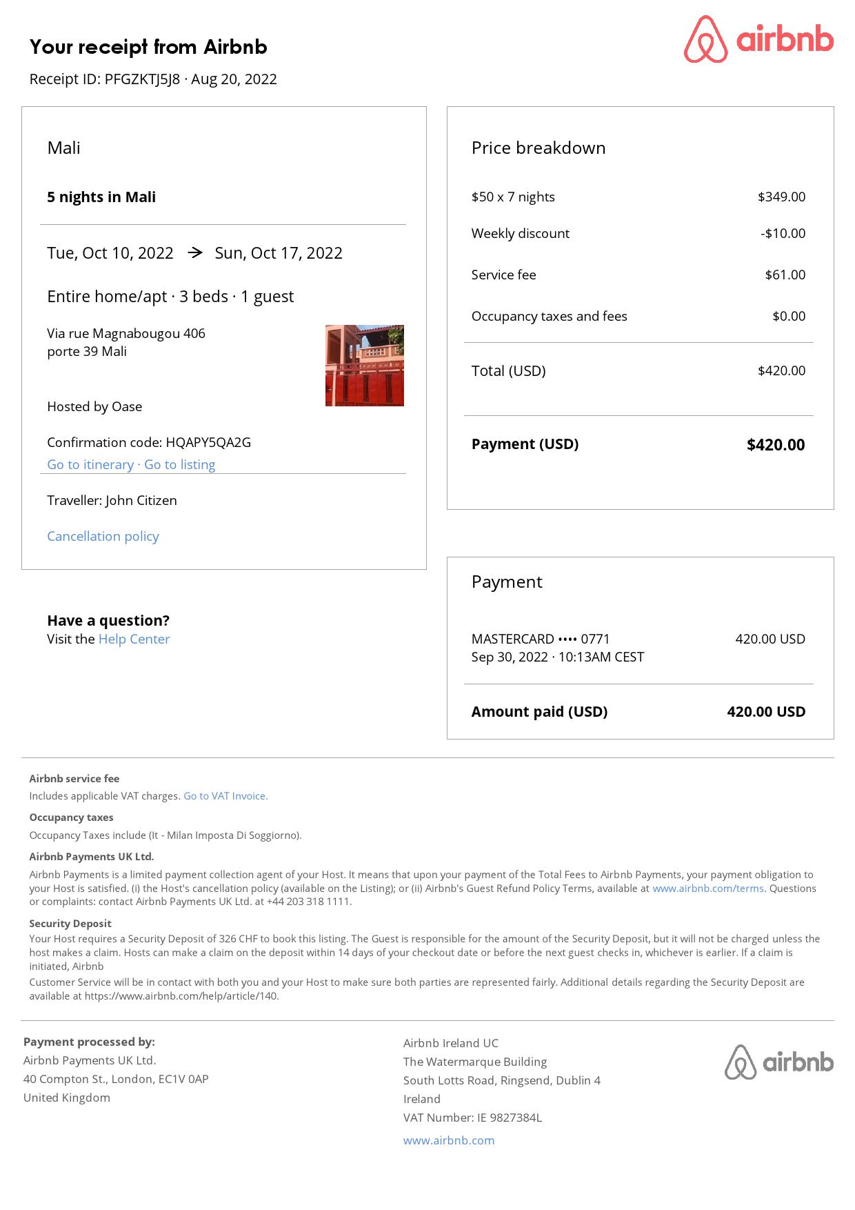 Editable Mali Hotel Booking Form Template | Fillable PDF