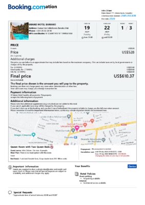 Editable Mali Hotel Booking Form Template | Fillable PDF