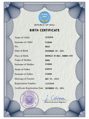Authentic Mali Birth Certificate Template | Customize and Download Online
