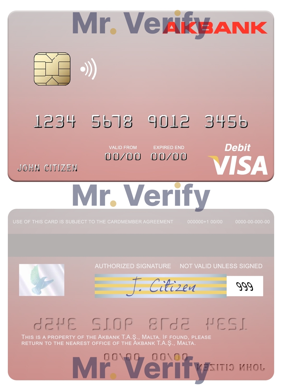 Fillable Malta Akbank T.A.Ş. visa credit card Templates | Layer-Based PSD