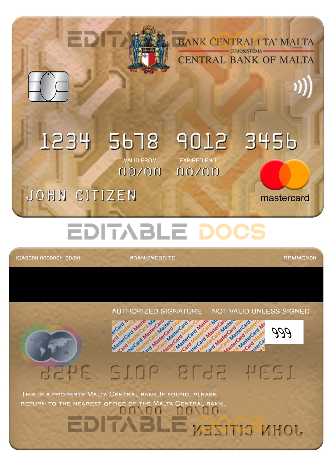 Fillable Malta Central bank mastercard Templates | Layer-Based PSD