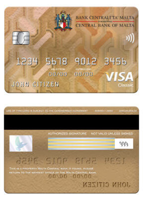 Editable Malta Central bank visa classic card Templates in PSD Format