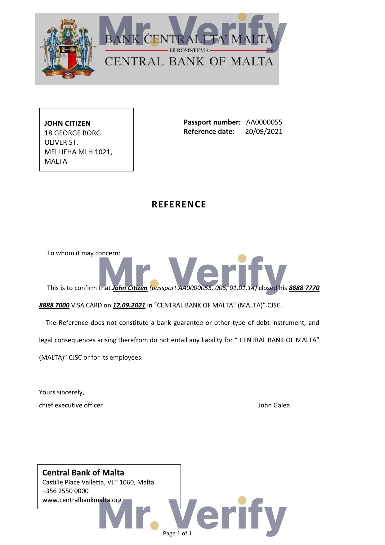 Download Malta Central Bank Reference Letter Templates | Editable Word