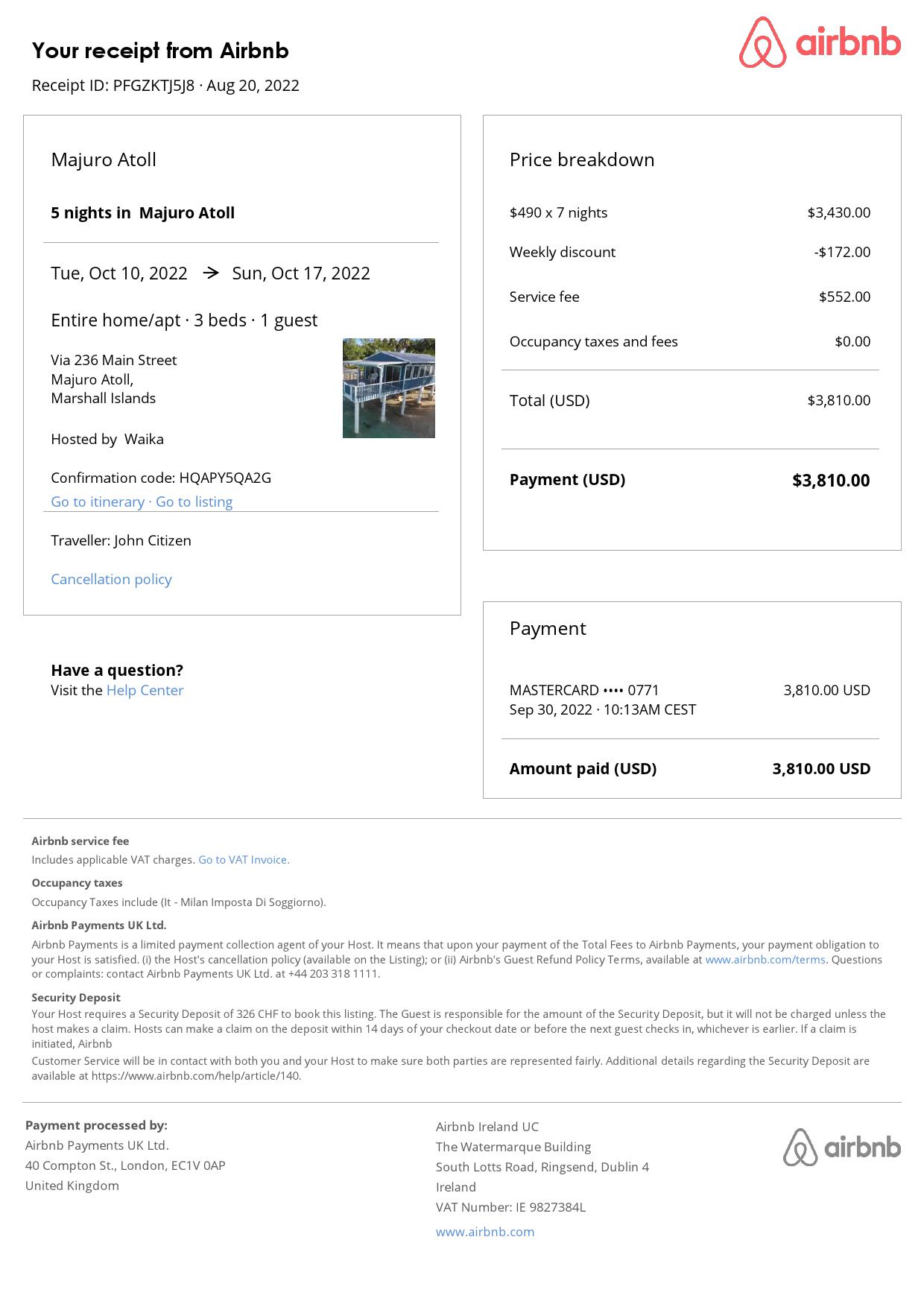 Editable Marshall Islands Hotel Booking Form Template | Fillable PDF