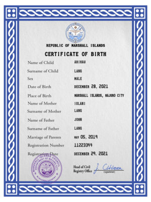 Authentic Marshall Islands Birth Certificate Template | Customize and Download Online