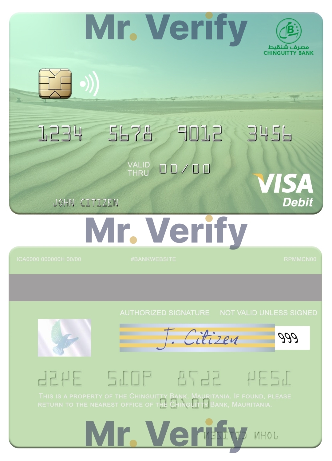 Fillable Mauritania Chinguitty Bank visa card Templates | Layer-Based PSD