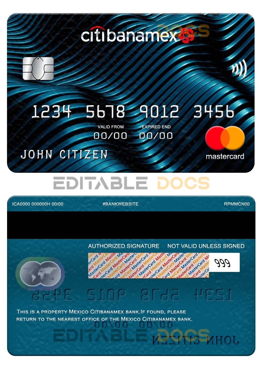 Fillable Mexico Citibanamex bank mastercard Templates | Layer-Based PSD