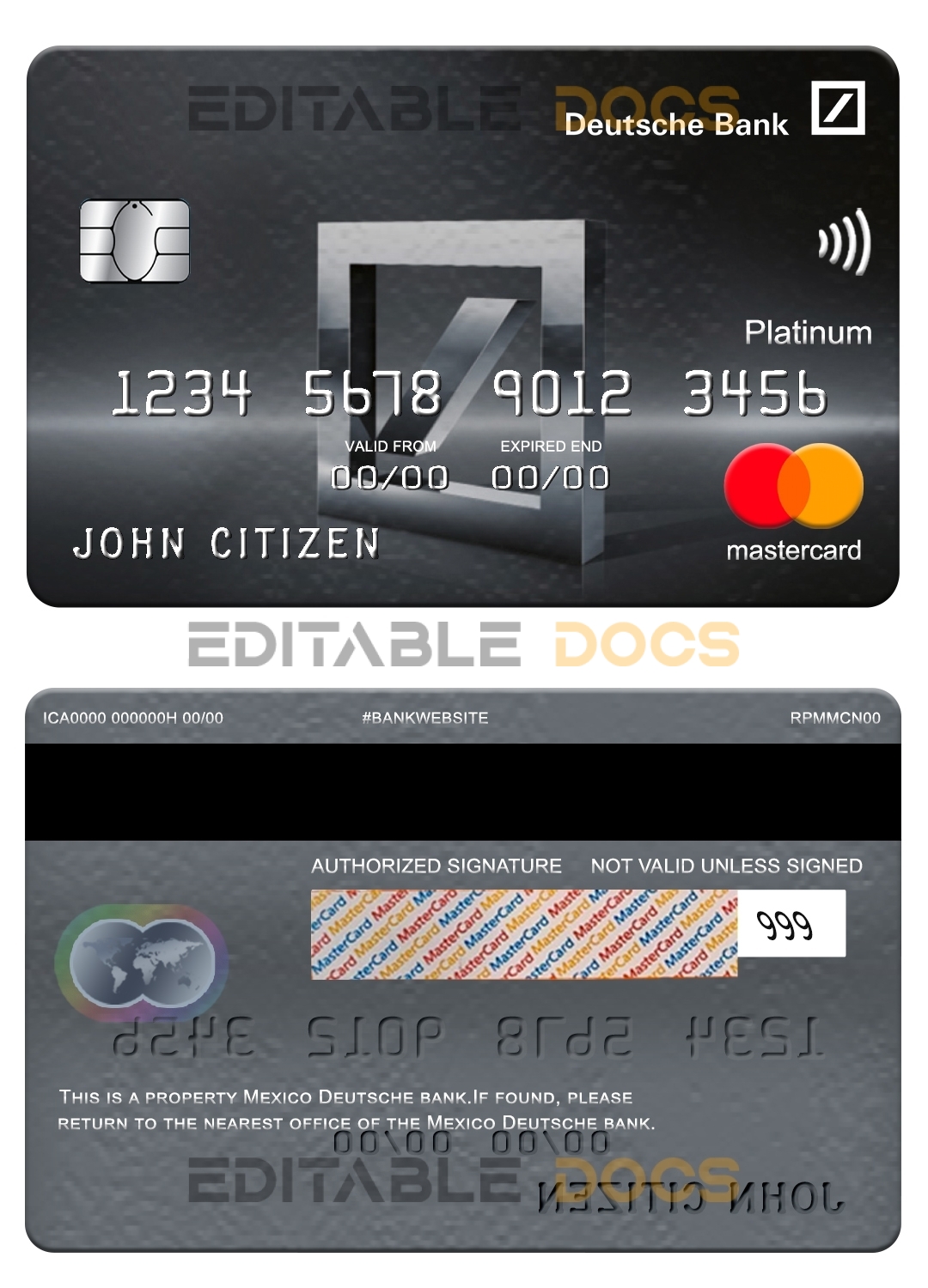Editable Mexico Deutsche bank mastercard platinum Templates in PSD Format