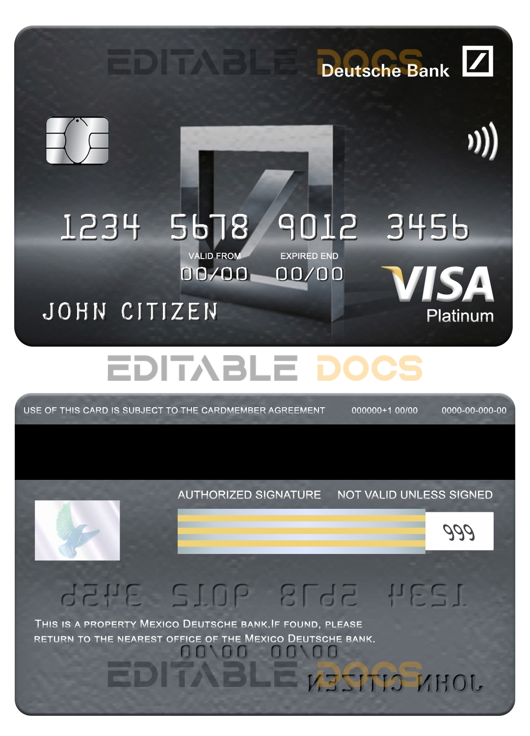 Fillable Mexico Deutsche bank visa platinum card Templates | Layer-Based PSD