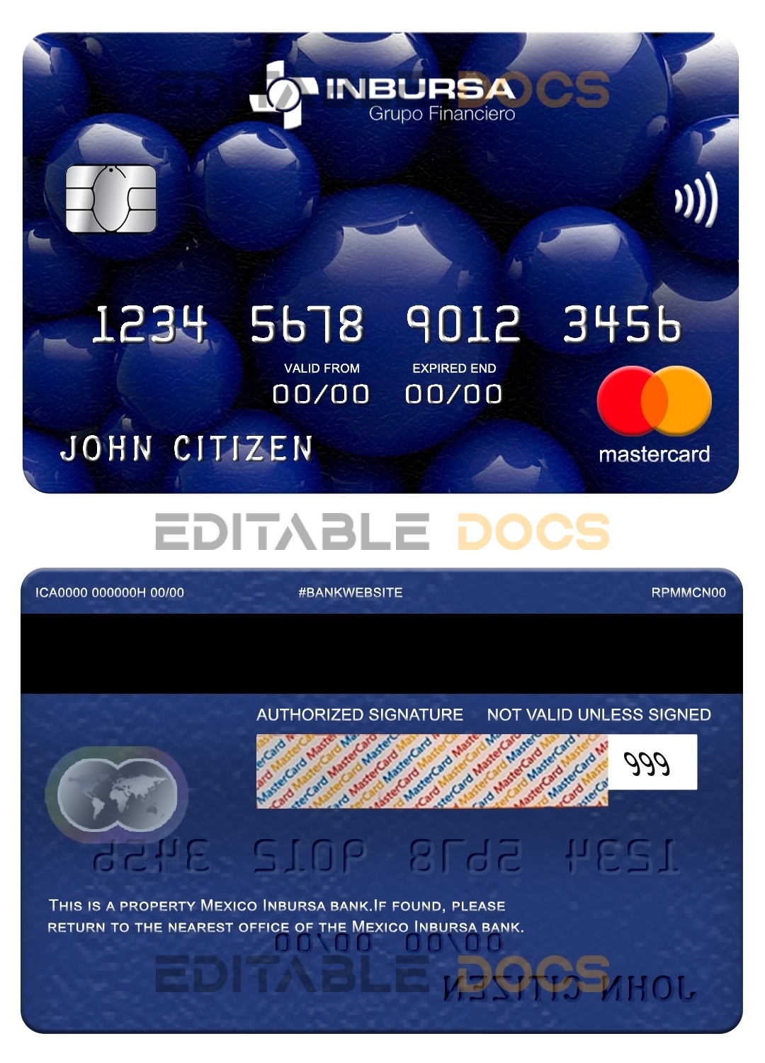 Editable Mexico Inbursa bank mastercard Templates in PSD Format