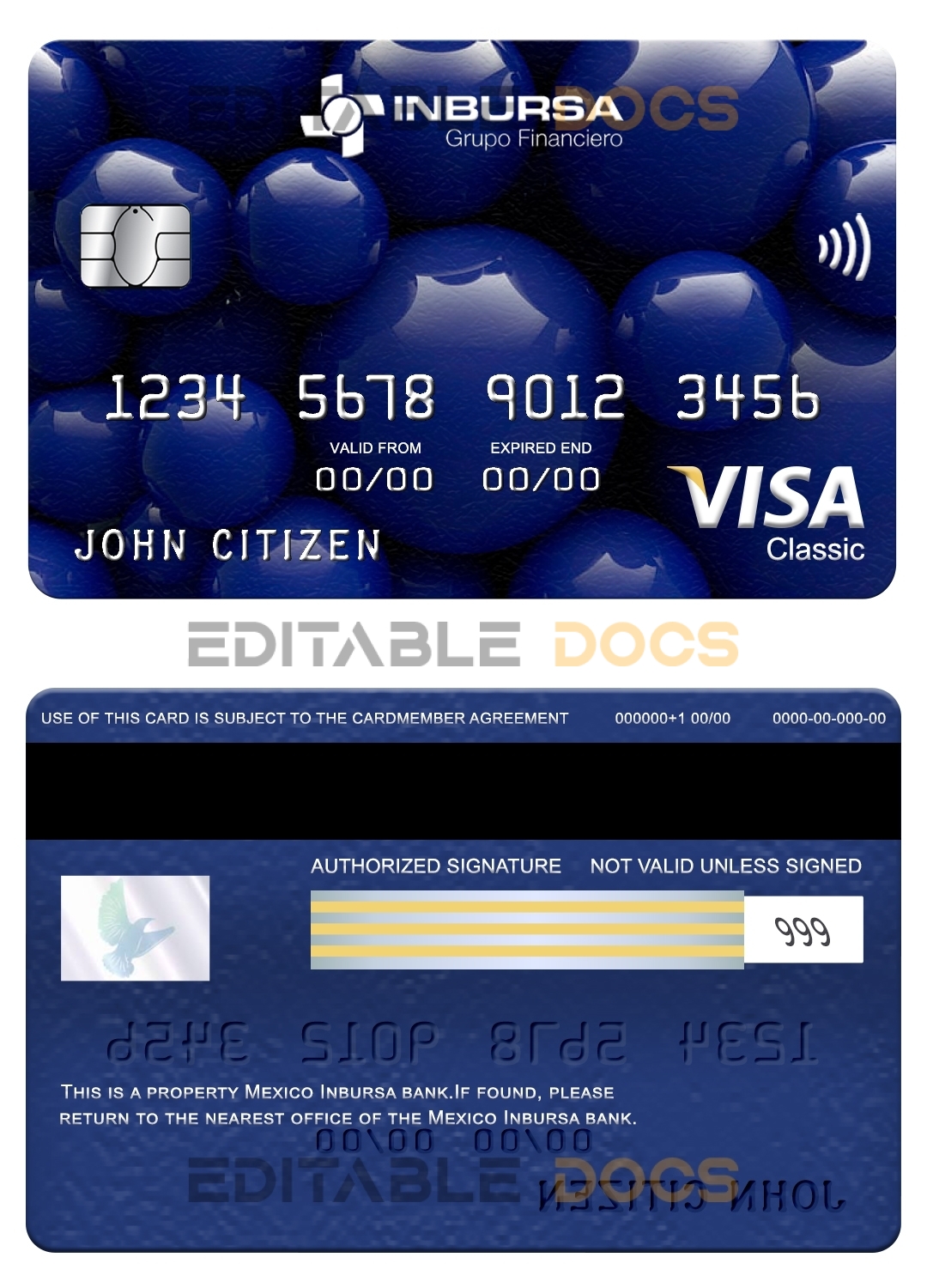 Fillable Mexico Inbursa bank visa classic card Templates | Layer-Based PSD