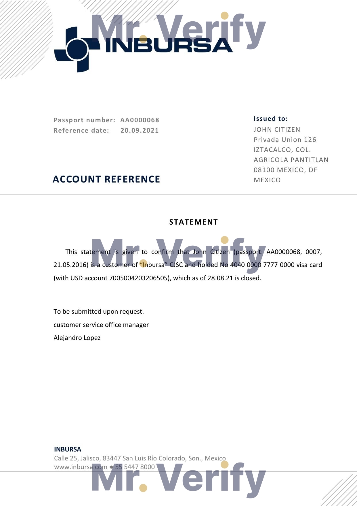 Download Mexico Inbursa Bank Reference Letter Templates | Editable Word