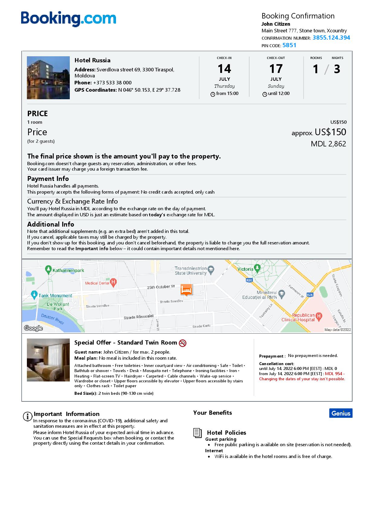 Customizable Moldova Airbnb Reservation Template | Word & PDF Formats