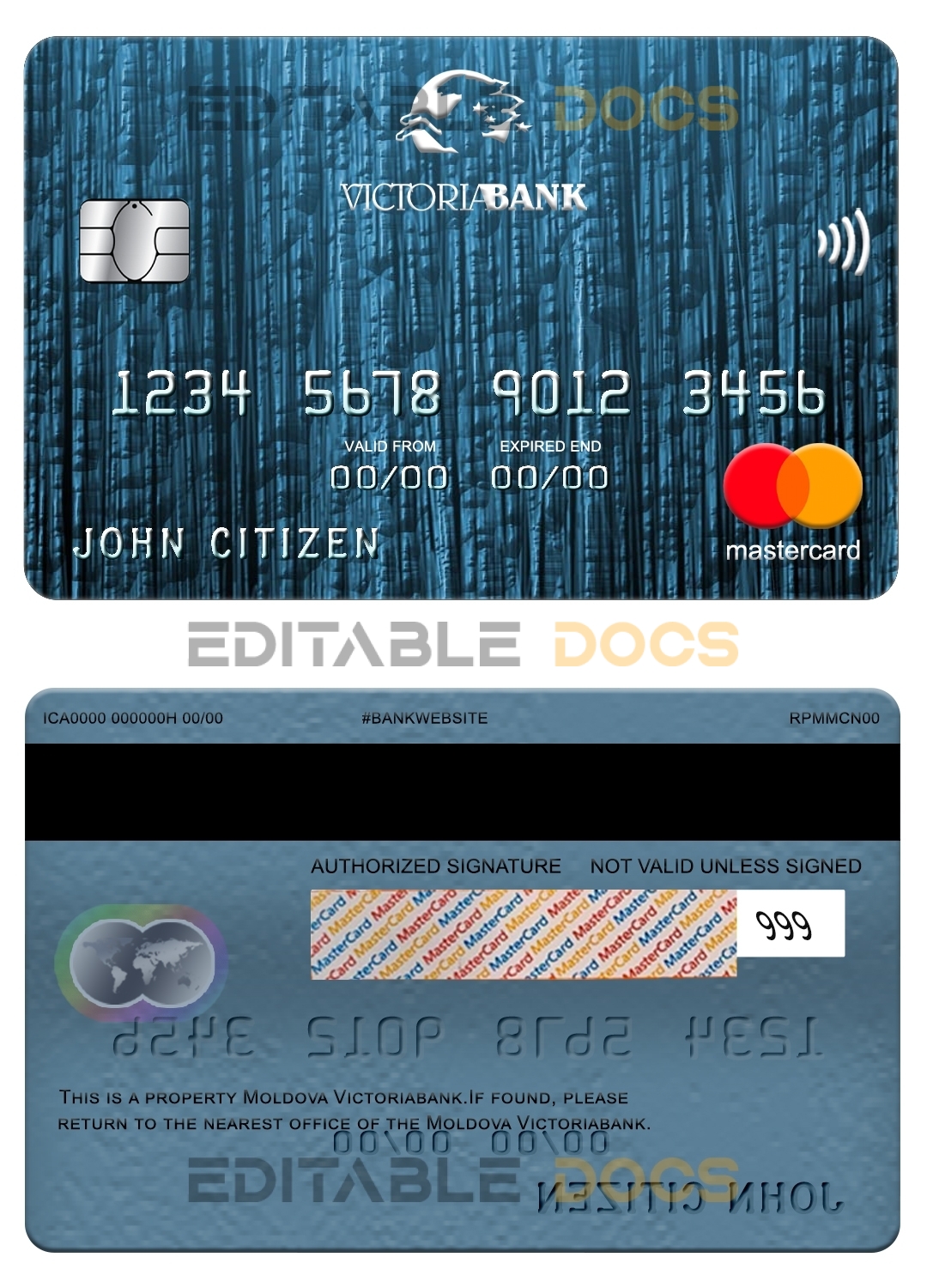 Editable Moldova Victoriabank mastercard Templates in PSD Format