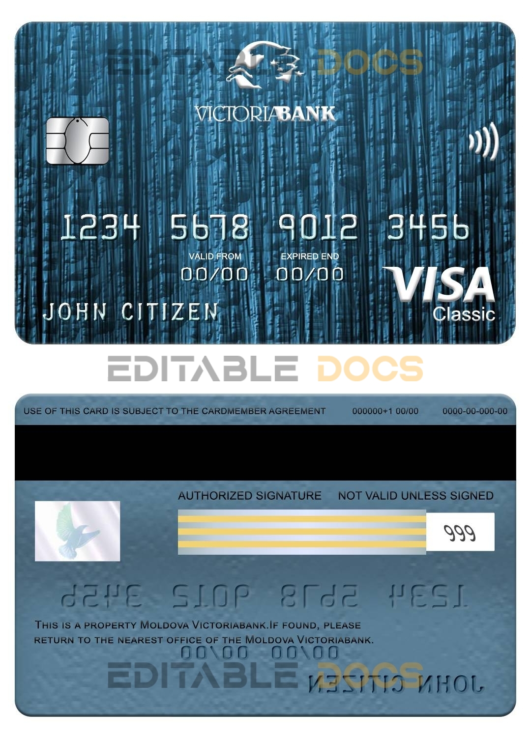 Fillable Moldova Victoriabank visa classic card Templates | Layer-Based PSD