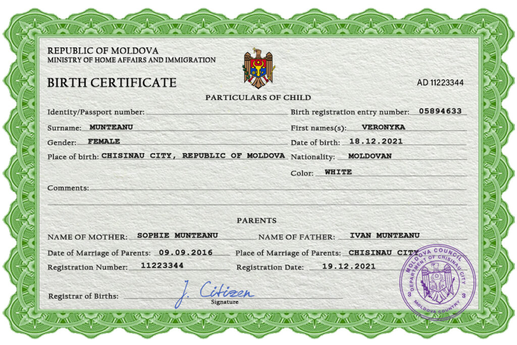 Authentic Moldova Birth Certificate Template | Customize and Download Online