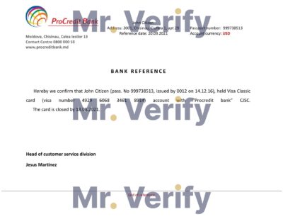 Download Moldova ProCredit Bank Reference Letter Templates Editable Word