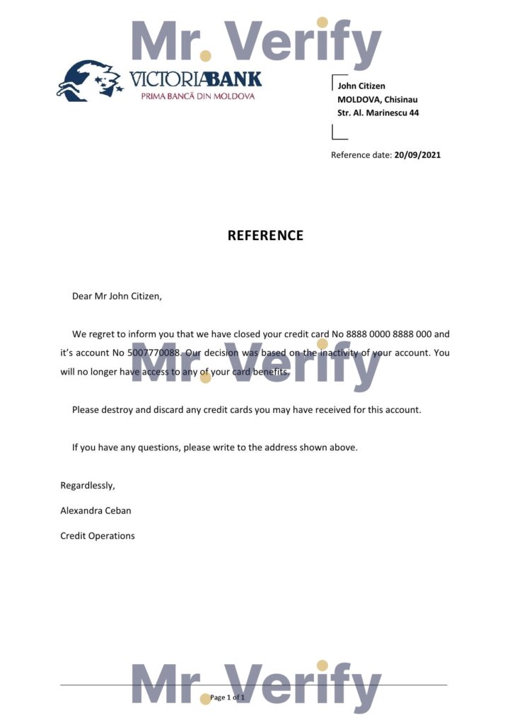 Download Moldova Victoriabank Bank Reference Letter Templates Editable Word