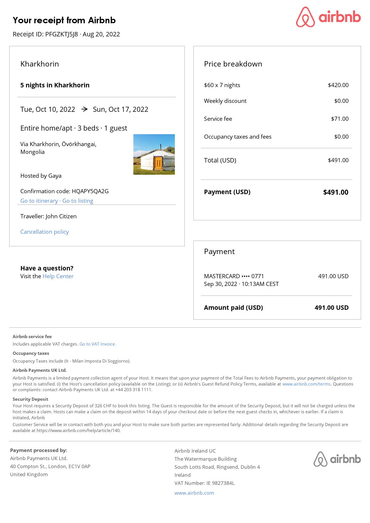 Editable Mongolia Hotel Booking Form Template | Fillable PDF