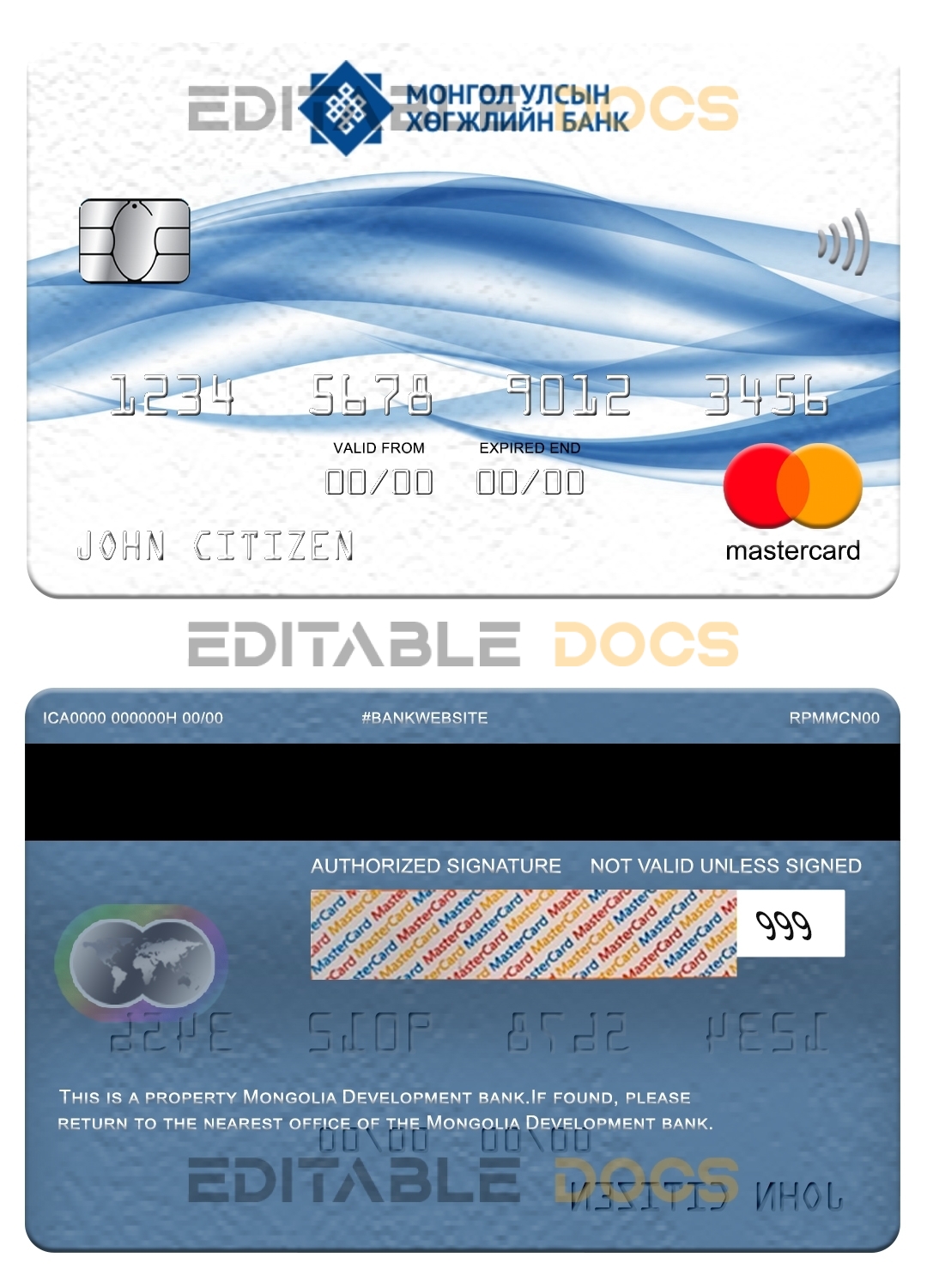 Fillable Mongolia Development bank mastercard Templates | Layer-Based PSD