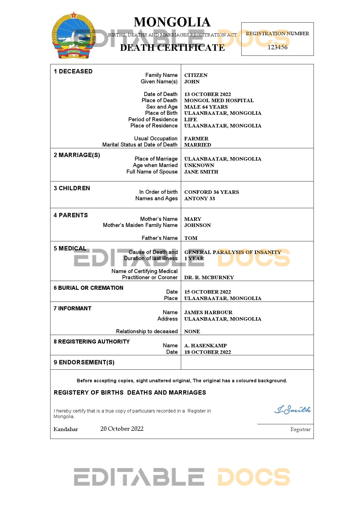 Authentic Mongolia Birth Certificate Template | Customize and Download Online